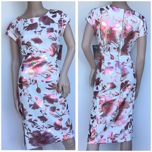 BeigeBy Eci Floral Metallic Sheath Social Dress 8